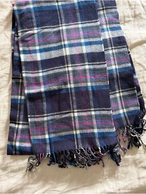 GAP Navy Plaid Fringe Scarf with Blue, White & Pink Accents